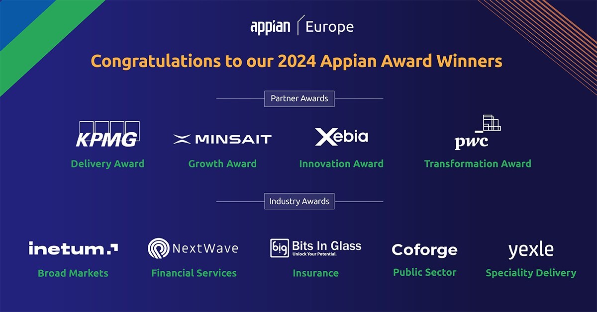 Appian gibt die Gewinner des Partner Awards 2024 auf der Appian Europe bekannt