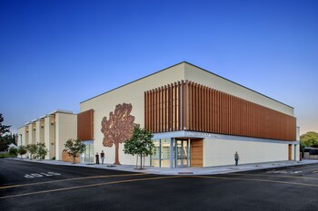 The new middle school includes an 11,450-sq.-ft. academic building, a 10,000-sq.-ft. gym with athletic courts and theater capability, and a culinary arts kitchen. (Photo by Sasha Moravec)