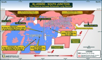 Figure 1 - Bluebird – South Junction underground complex showing footprint of current Ore Reserve. (CNW Group/Westgold Resources Limited)