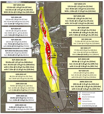 Figure 2: Bonza Sur plan view and selected results (CNW Group/Lundin Gold Inc.)