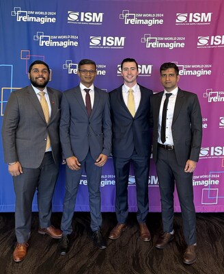 Rutgers MBAs Badri Venkat, Sharath Adanur, William Denney and Yashvanth Thippeswamy after winning first-place in the ISM Global Student Case Competition earlier this year.