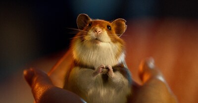 Harry the Hamster, Albert Heijn’s beloved mascot, forms a heart as he’s picked up to join the Christmas celebration.