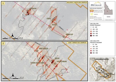 Map 3 - Phase 2 Soil Sampling Zinc (Silver Pathfinder) Results (CNW Group/Metallis Resources Inc.)