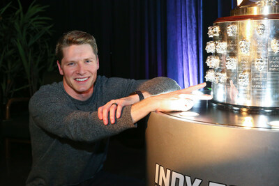 Josef Newgarden, 2024 Indianapolis 500 winner, shows off his newest win on the Borg-Warner Trophy | Borg-Warner Trophy Unveil | December 4, 2024