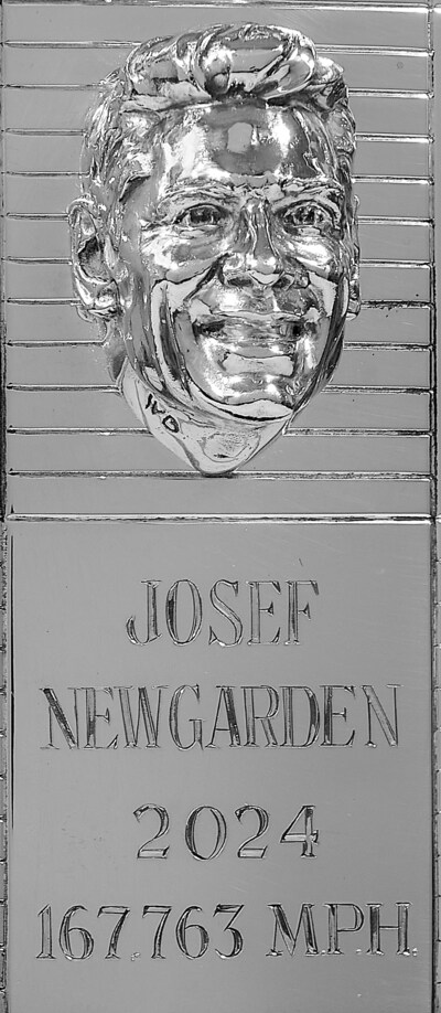 To commemorate his victory at the 108th Indianapolis 500, Josef Newgarden’s sterling silver image has been affixed onto the Borg-Warner Trophy | Borg-Warner Trophy Unveil | December 4, 2024