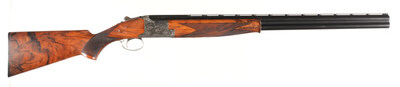 1997 Browning B25 Diana over/under 12-gauge shotgun, profuse full-coverage engraving by master engraver Pierre Lallemand. Comes with very fine Browning luggage case. Estimate: $8,000-$14,000