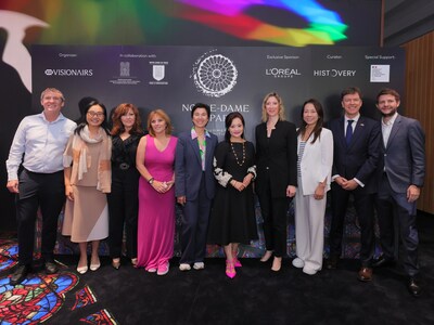 (From left to right) Mr. André de Sá Moreira, Director of Exhibitions at Histovery; Ms. Wendy Gan, Deputy Chief Executive Officer (District Development) of West Kowloon Cultural District Authority; Ms. Magali Potier, Co-founder and Producer of Visionairs; Ms. Lydie Blandeau, CEO and co-founder of Visionairs; Mrs. Eva Nguyen Binh, President of Institut Français; Ms. Eva Yu, President& Managing Director of L'Oréal Hong Kong; Mrs. Christile Drulhe, Consul General of France in Hong Kong and Macau; Ms. Lan Zhenzhen, Chief Corporate Affairs and Engagement Officer of L'Oréal North Asia and China; Mr. Harvey Rouse, Ambassador and Head of the European Union Office to Hong Kong and Macao; Mr. Benjamin Cabouat, Consul for Culture, Education and Science of France in Hong Kong and Macau