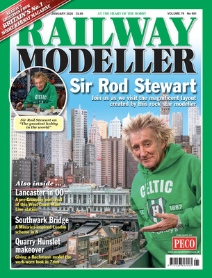 The cover of Railway Modeller January 2025 issue, featuring Sir Rod Stewart