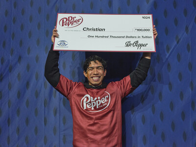 Christian winning the Dr Pepper Tuition Giveaway during halftime at the 2024 SEC Championship Game on December 7, 2024, at the Mercedes-Benz Stadium in Atlanta, GA. (AP Images for Dr Pepper)