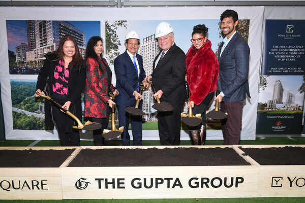 Reema Balaram, Rashmi Gupta, Dr. Steve Gupta, Ontario Premier Doug Ford, Reetu Gupta, and Suraj Gupta (left to right)Credit: George Pimentel (CNW Group/The Gupta Group)