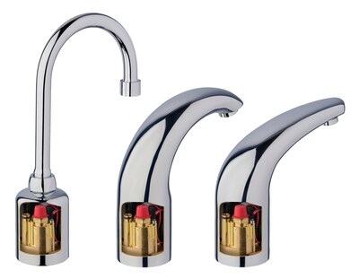 HyTronic® TempShield® Series by The Chicago Faucet Company
Available with Integrated Thermostatic Valves for Safer Touchless Faucets
• Ensure ultimate safety with ASSE-certified scald protection, built directly into each faucet body.
• Save installation time with quick, efficient setup and fewer connections.
• Reduce infection risk with six fewer leak points, boosting hygiene across the facility.