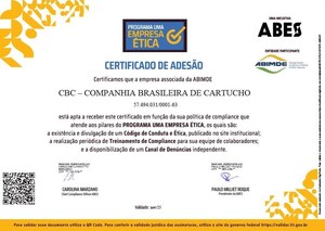 Pelo 4º ano consecutivo, Companhia Brasileira de Cartuchos renova certificado de Empresa Ética