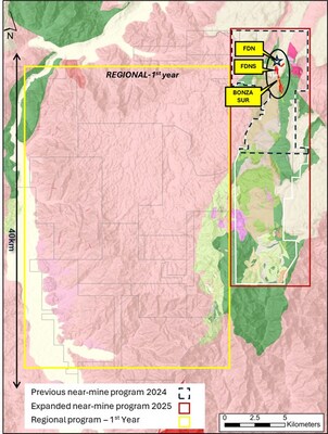 Figure 1: Map showing expanded near-mine exploration program and 1st year focus of new three year regional exploration program (CNW Group/Lundin Gold Inc.)