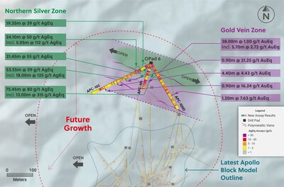 Figure 1: Plan View of Drill Holes Announced in this Release Highlighting the Near Surface Oxidized Silver Discovery and Deeper Gold Rich Veins (CNW Group/Collective Mining Ltd.)