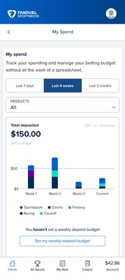 Customers can view personal stats related to their engagement, including amount deposited across FanDuel products over the last seven days, four weeks or three months.