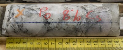 Figure 2 – Photo of drill core from PWM-24-248 displaying 7 meters of Pollucite from West Joe at the Company’s Case Lake Property, Ontario, Canada (CNW Group/Power Metals Corp.)