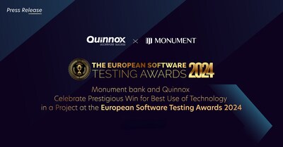 Monument bank and Quinnox Celebrate Prestigious Win for Best Use of Technology in a Project at 2024 The European Software Testing Awards (TESTA)