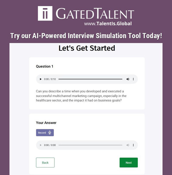 GatedTalent AI Interview Simulation Tool (PRNewsfoto/GatedTalent)