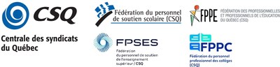 Logos de la CSQ, la FPSS-CSQ, la FPPE-CSQ, la FPSES-CSQ et la FPPC-CSQ (Groupe CNW/Centrale des syndicats du Québec (CSQ))