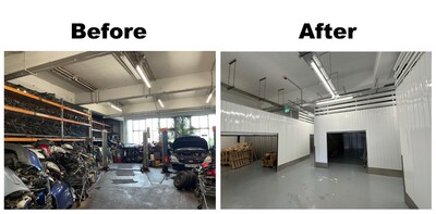 The before and after of the building's interior, renovated for .