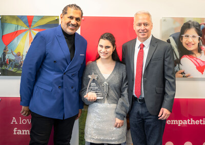 Stevie Wonder’s We Are You Foundation CEO Aundrae Russell, Stevie Wonder Star Student Award recipient, Arzum Ayse Inanoglu and Wayfinder Family Services' president and CEO, Jay Allen.