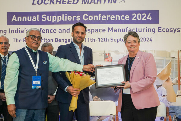 From left to right: Prabhat Bhagvandas, CEO – Rossell Techsys Inc., Rishab Gupta, Managing Director – Rossell Techsys Limited, Abby Lilly,  VP - Global Supply Chain – Lockheed Martin Rossell Techsys-LM Award (PRNewsfoto/Rossell Techsys)