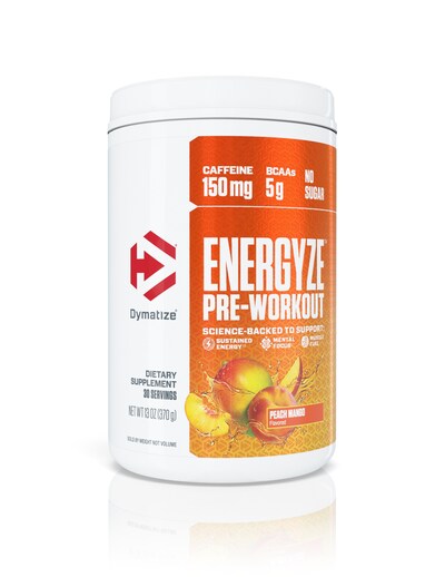 New Dymatize Energyze Pre-Workout in Peach Mango Flavor.