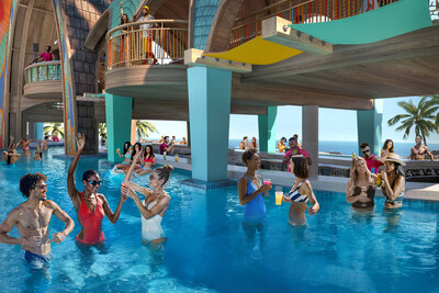 The world’s largest swim-up bar, The Floating Flamingo is where vacationers can keep the party vibes going all day on Royal Caribbean’s Royal Beach Club Paradise Island. Fueled by DJ-spun beats and dancing, the swim-up bar located in Party Cove serves up tropical cocktails, a VIP section and more.