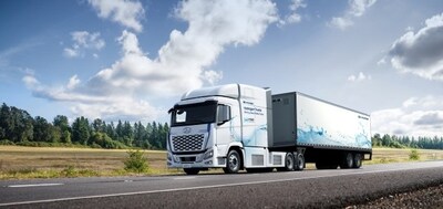 The Hyundai XCIENT hydrogen fuel cell heavy-duty truck is photographed in May 2023.