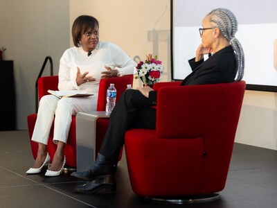 Foundation for a Healthy St. Petersburg President and CEO Dr. Kanika Tomalin (left) and journalist and author Linda Villarosa (right) during a Q&A portion of the event on December 10th.