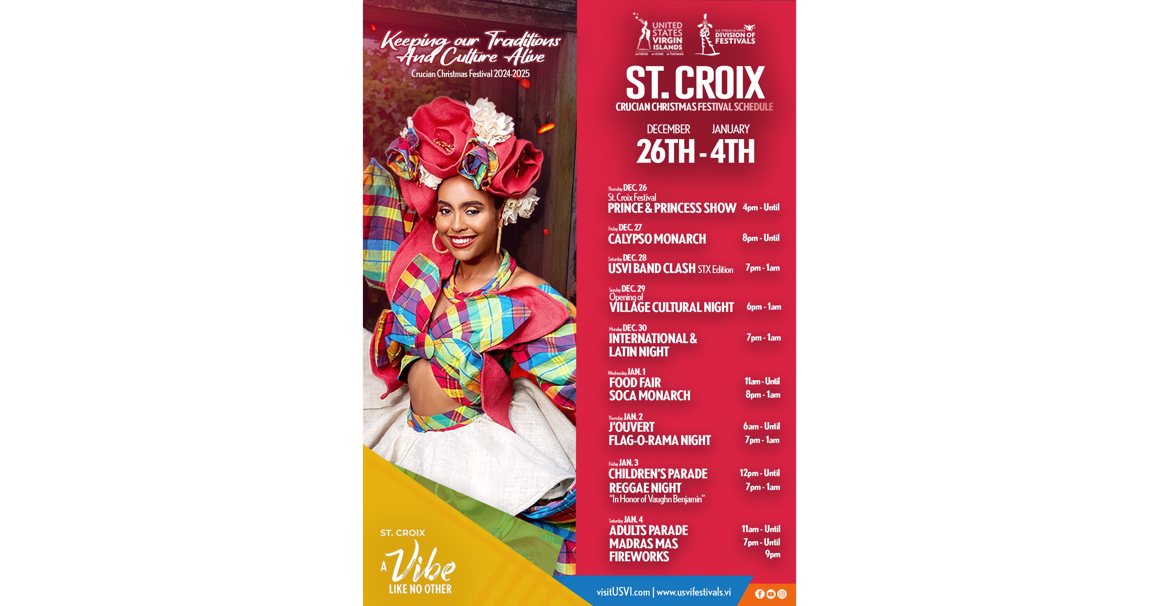 U.S. Virgin Islands Announces Updated Carnival Schedule and Performance Line-up for 2024/2025 Crucian Christmas Festival