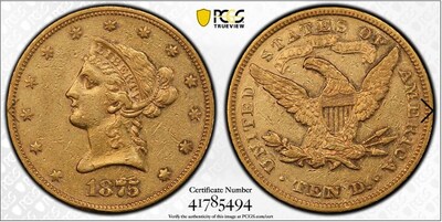 Lot 88 - 1875 $10 Liberty Head Gold Coin. Finest known example.