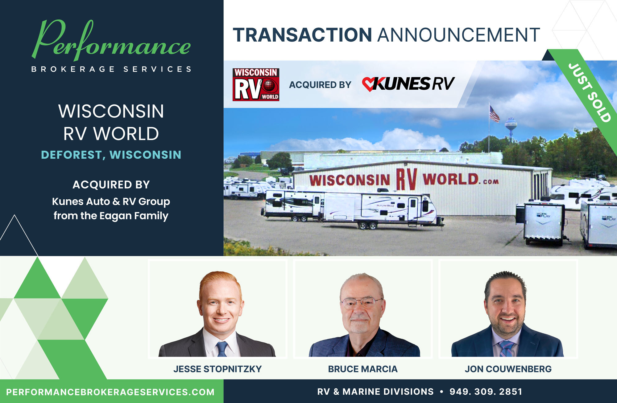 Performance Brokerage Services Advises on the Sale of Wisconsin RV World in DeForest, Wisconsin to Kunes Auto & RV