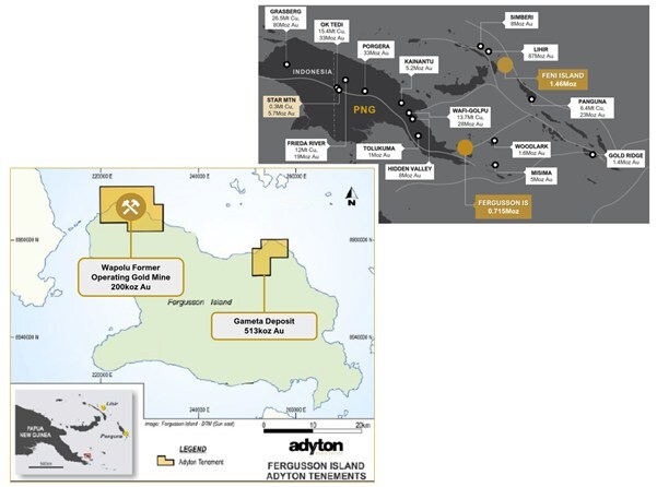 Fergusson Island Projects: Wapolu and Gameta (CNW Group/Adyton Resources Corporation) Fergusson Island Projects: Wapolu and Gameta (CNW Group/Adyton Resources Corporation)