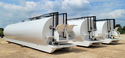 Hughes Tank Company 15,000-gallon UL 142 Double Wall Skid tanks with custom dispensing units, remote fills and overfill prevention valves.