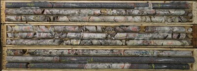 Figure 3 – Photo of drill core from PWM-24-248 displaying 8.5 meters of pollucite, spodumene, and tantalite mineralization from West Joe at the Company’s Case Lake Property, Ontario, Canada (CNW Group/Power Metals Corp.)