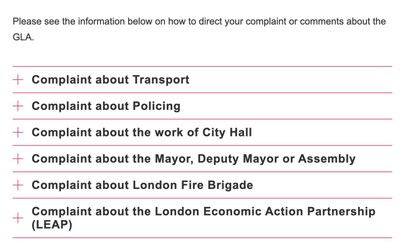 Photo shows GLA platform's complaint channels.