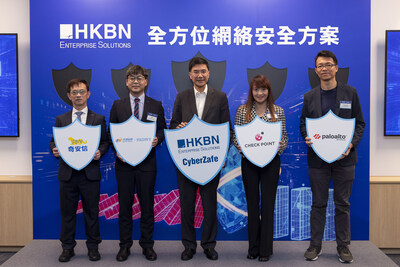 (From the left) Henry Mo, Chief Information Officer of QAX International, Lai Qian, Chief Executive Officer of IntegrityTech HK Limited, Dr Denis Yip, President and COO of HKBN Group, Amy Chow, General Manager - Hong Kong & Macau of Check Point Software and Felix Cheng, Head of System Engineering - Hong Kong & Macau of Palo Alto Networks.