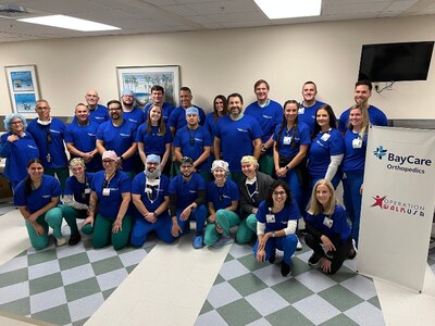 Medical staff and team members involved with the Operation Walk surgeries at Morton Plant Hospital on Dec. 7.