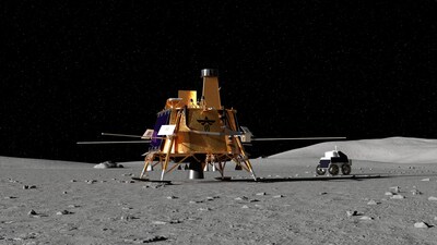 A rendering of Firefly's Blue Ghost lunar lander and a rover developed for the company's third mission to the Moon as part of NASA's CLPS (Commercial Lunar Payload Services) initiative. Credit: Firefly Aerospace