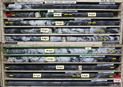 Figure 7. Photograph of core from MU24-004 (3.4 g/t gold over 7.40 m (ETW 3.70 m).