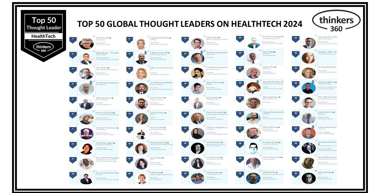 Evan Kirstel Ranked #1 Global Thought Leader and Influencer on Health Tech for 2024 by Thinkers360