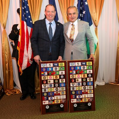 Henry Repeating Arms Founder and CEO Anthony Imperato (R) received the Humanitarian Award from the New York Police Department Committee of Police Societies, along with Patrick Hendry (L), President of the NYC Police Benevolence Association and recipient of the Person of the Year Award. (Credit: NYPD)