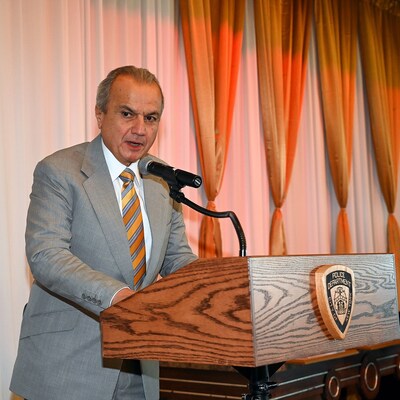 Anthony Imperato, Founder and CEO of Henry Repeating Arms, gives a speech upon receiving the NYPD COPS Humanitarian Award for his charitable contributions through Henry’s Guns For Great Causes program.