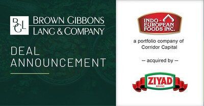 BGL is pleased to announce the sale of @Indo~European Foods  (IEF), a value-added distributor of ethnic, specialty food products and a portfolio company of @Corridor Capital, to @Ziyad Brothers  (Ziyad), a provider of Middle Eastern and Mediterranean products and a portfolio company of @Peak Rock Capital. BGL’s Food and Beverage investment banking team served as the exclusive financial advisor to IEF. This deal marks BGL’s fourth transaction this year within the broader specialty foods sector.