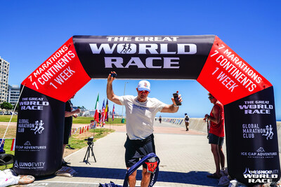 William Murphy completing one of seven marathons he ran in seven days on seven continents.