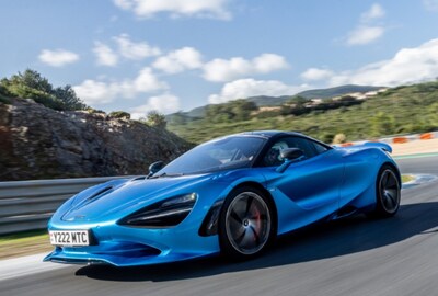 2025 McLaren 750S Spider Blue on the road