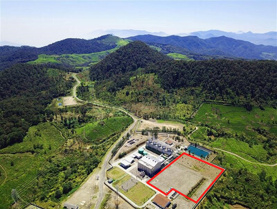 Patuha Geothermal Power Plant Unit 1 and the planned construction site for Unit 2 (the empty lot at lower right)