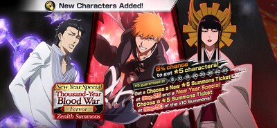 KLab Inc., a leader in online mobile games, announced that its hit 3D action game Bleach: Brave Souls will be holding the New Year Special - Thousand-Year Blood War Zenith Summons: Fervor from December 31 (JST/UTC+9).