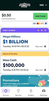 Ordering Mega Millions tickets via the Jackpot.com app has never been easier.